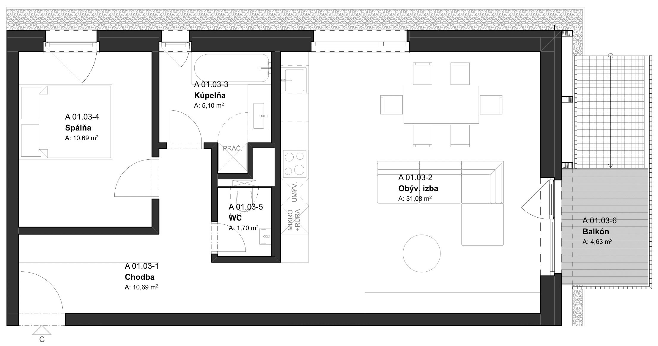 (BD1_01.03) 2-izbový byt v projekte KRÁSNE V KRÁSNE - Krásno nad Kysucou
