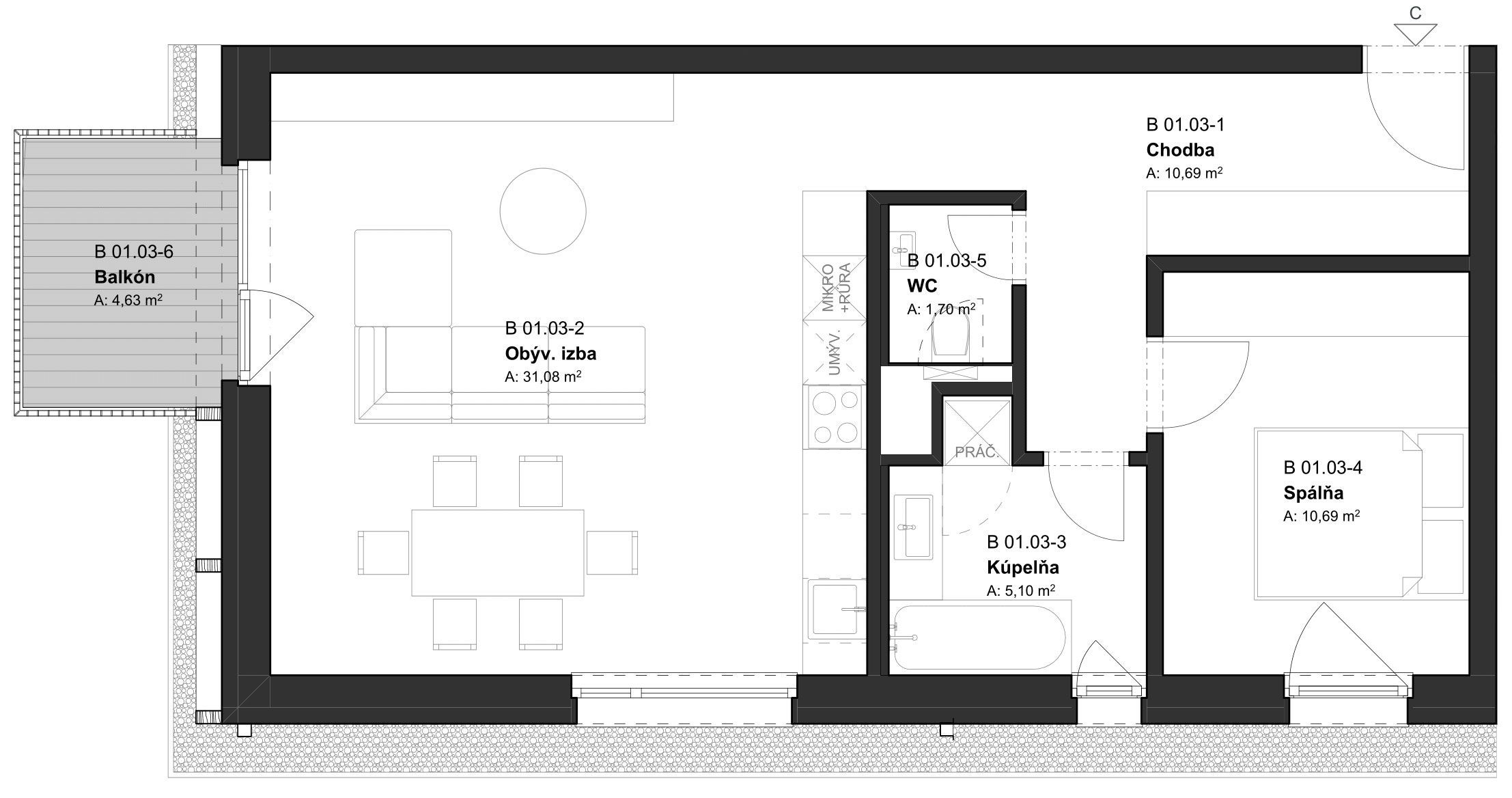 (BD2_01.03) 2-izbový byt v projekte KRÁSNE V KRÁSNE - Krásno nad Kysucou