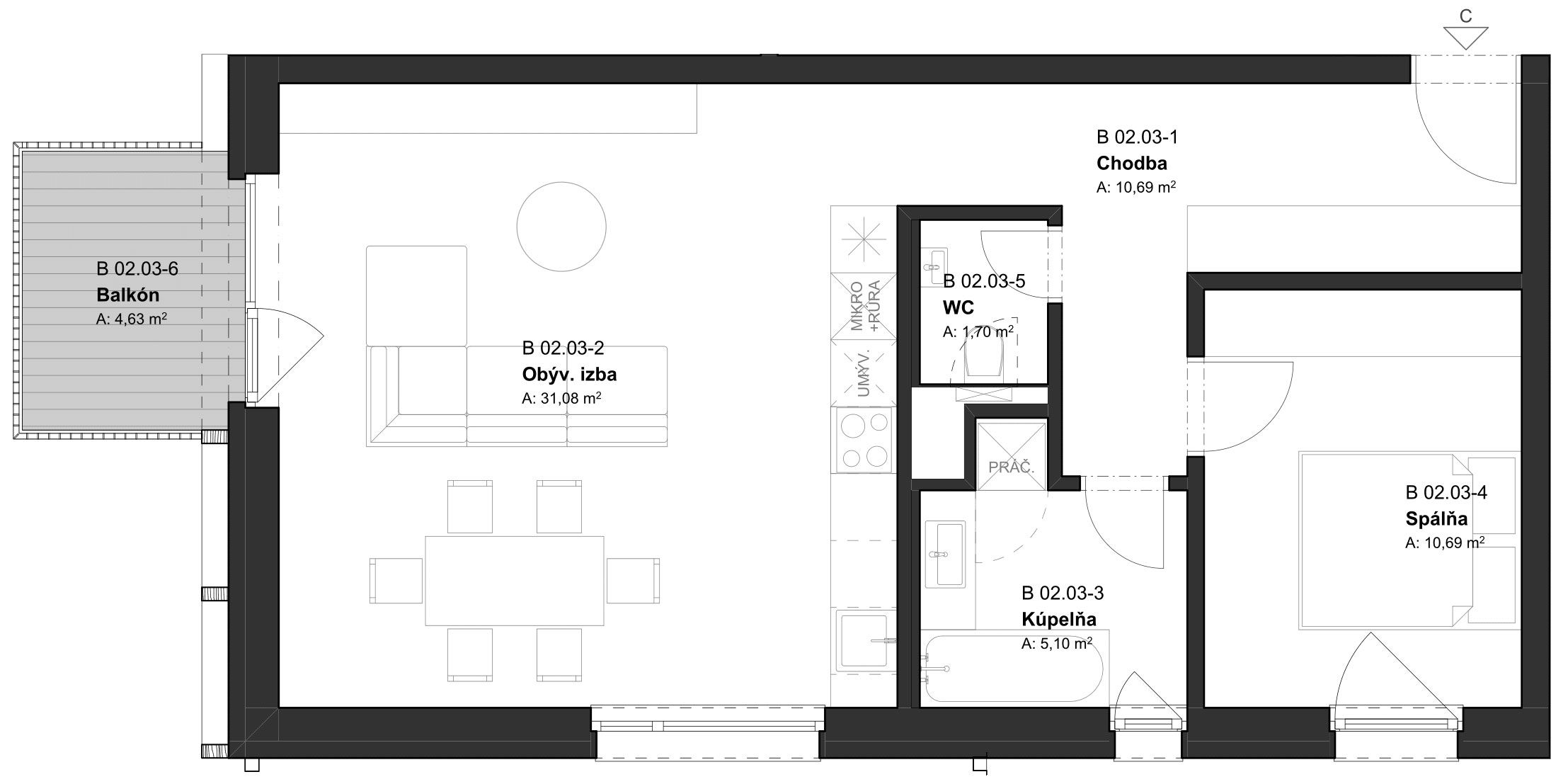  (BD2_02.03) 2-izbový byt v projekte KRÁSNE V KRÁSNE - Krásno nad Kysucou