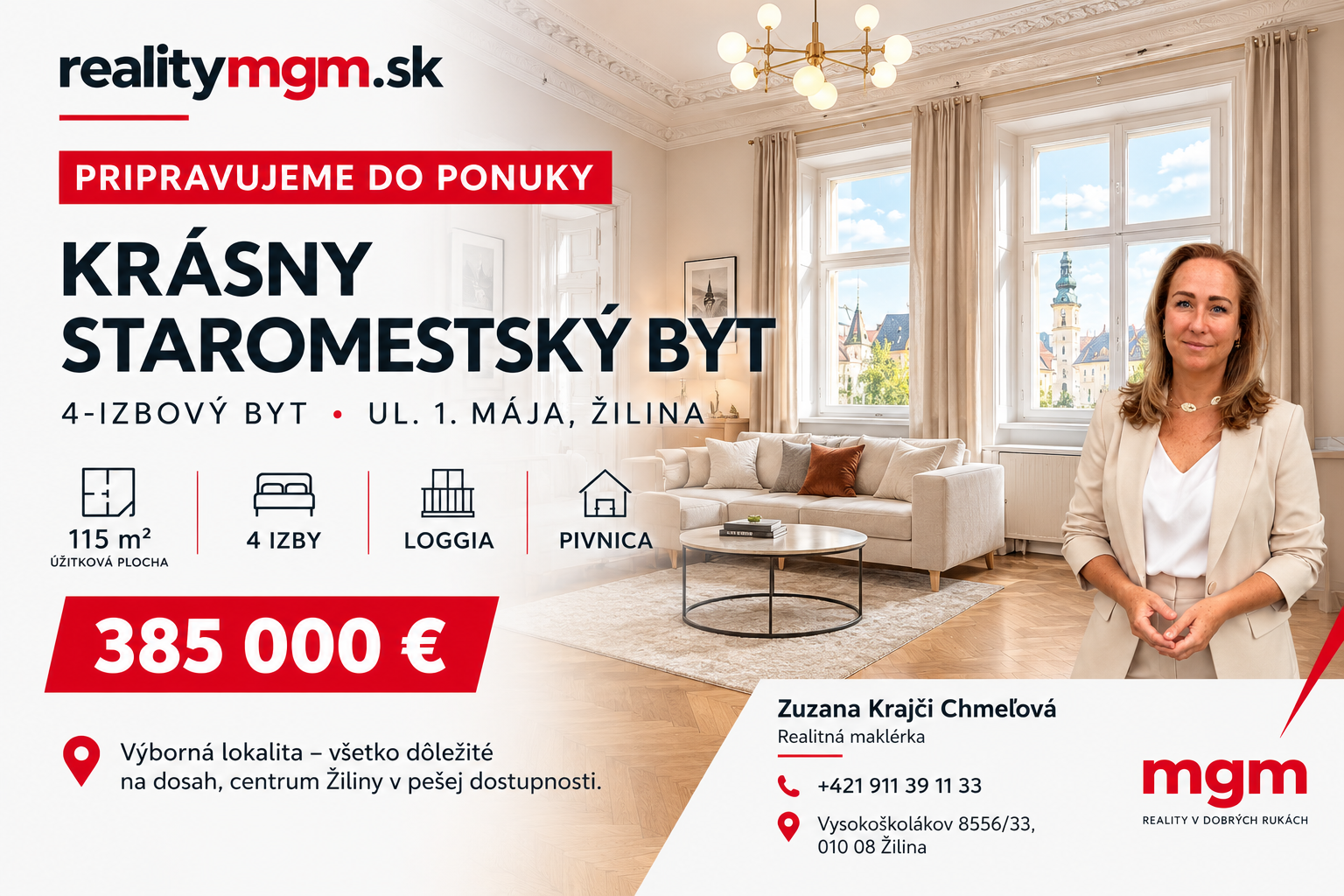 PRIPRAVUJEME DO PONUKY | 4 IZBOVÝ STAROMESTSKÝ BYT V ŽILINE | 1.MÁJA | 385.000 EUR | 115 m2