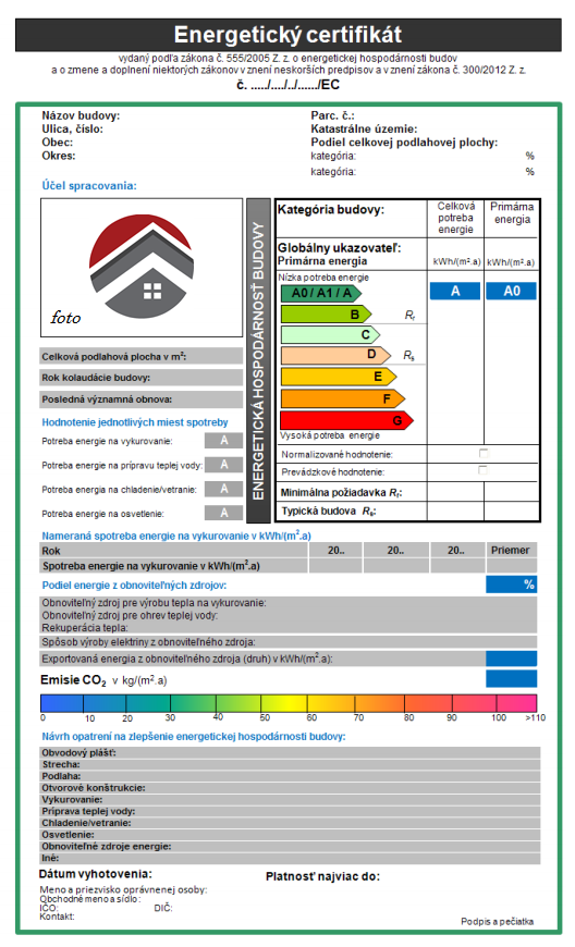 Energetický certifikát, vzor